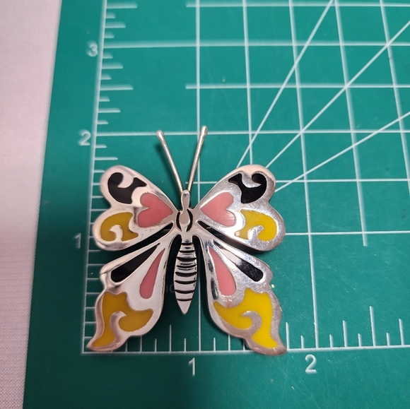 Sterling Silver Butterfly inlayed Brooch - Picture 9 of 9